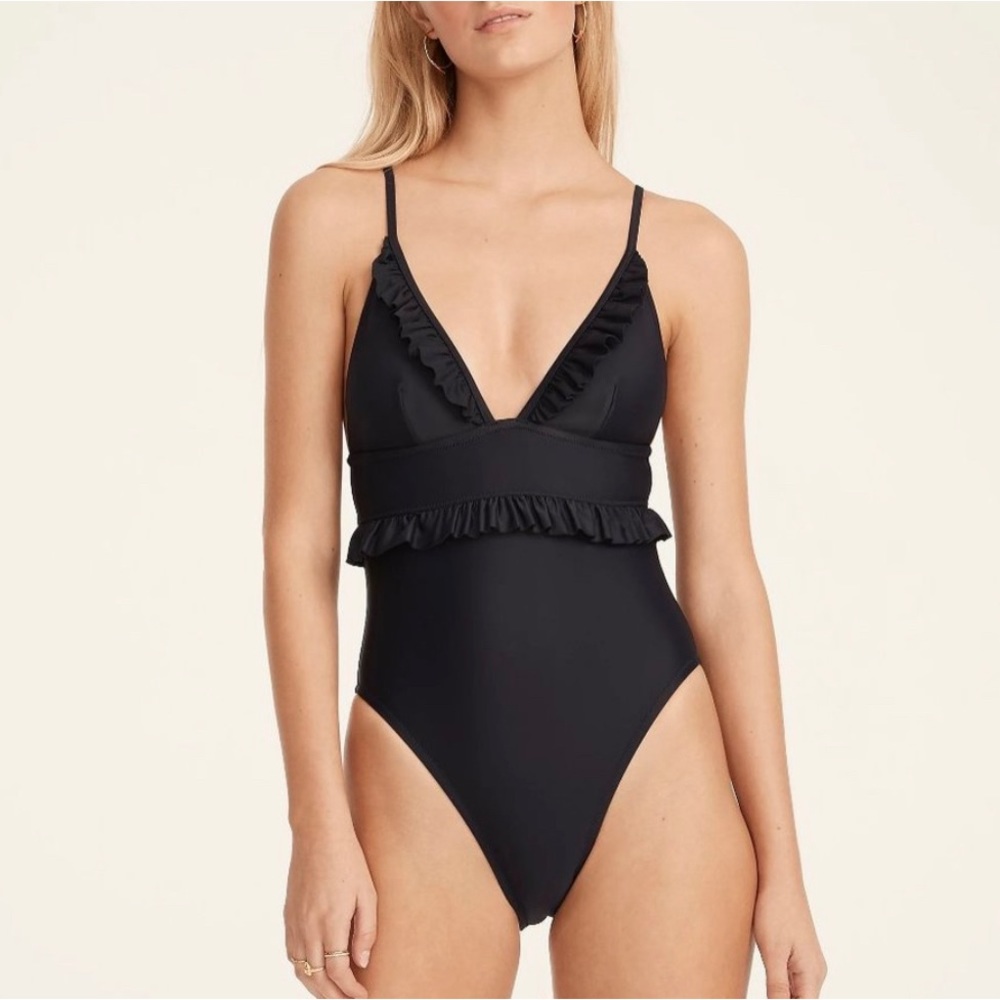 NWT J. Crew Women’s Ruffle Plunge One-Piece Swimsuit Long Torso Black Women’s 16